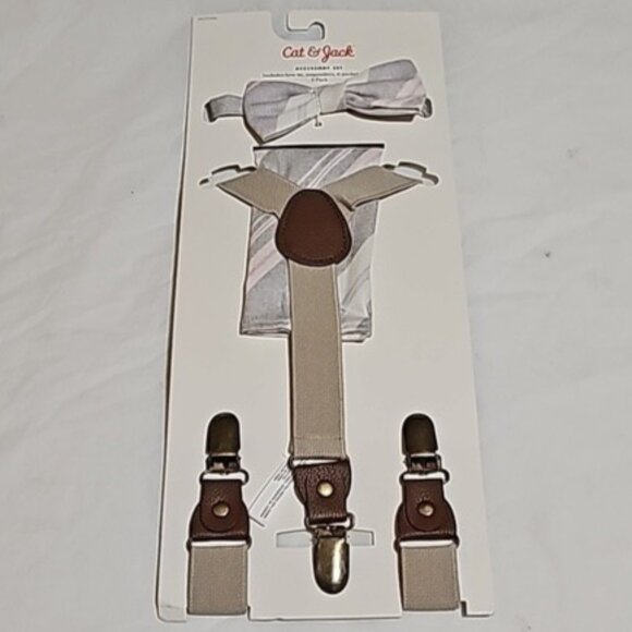 Cat & Jack Boys' Accessory Set Bow Tie, Suspenders & Pocket Square Set New - Picture 1 of 11